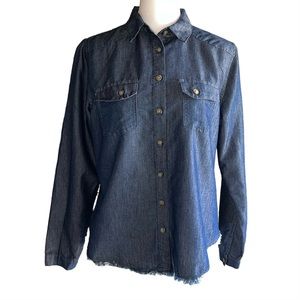 Hollywood & Vine Women’s Denim Shirt Size M Long Sleeve Button Up Pockets Shiny
